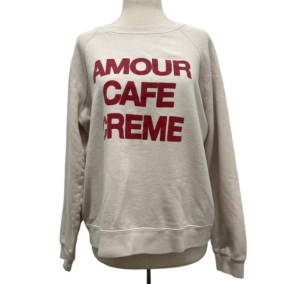 Sezane Tops - Sezane Amour Cafe Print Long Sleeve Crew Neck Cream Sweatshirt Size Medium